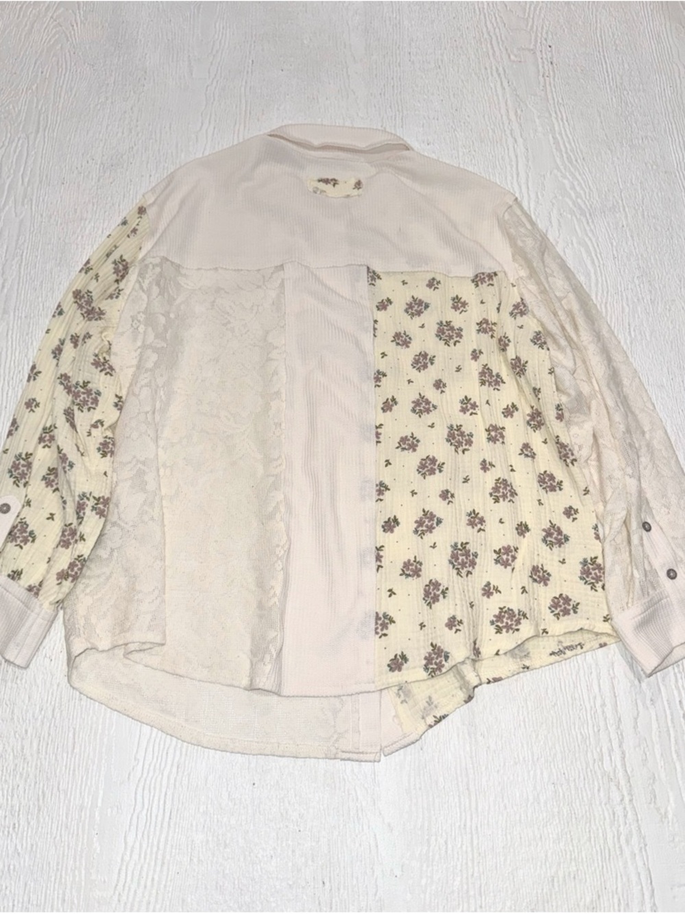 POL Romantic Floral Blouse Mixed Media Button Down Whimsical Spring Layering - Picture 9 of 11